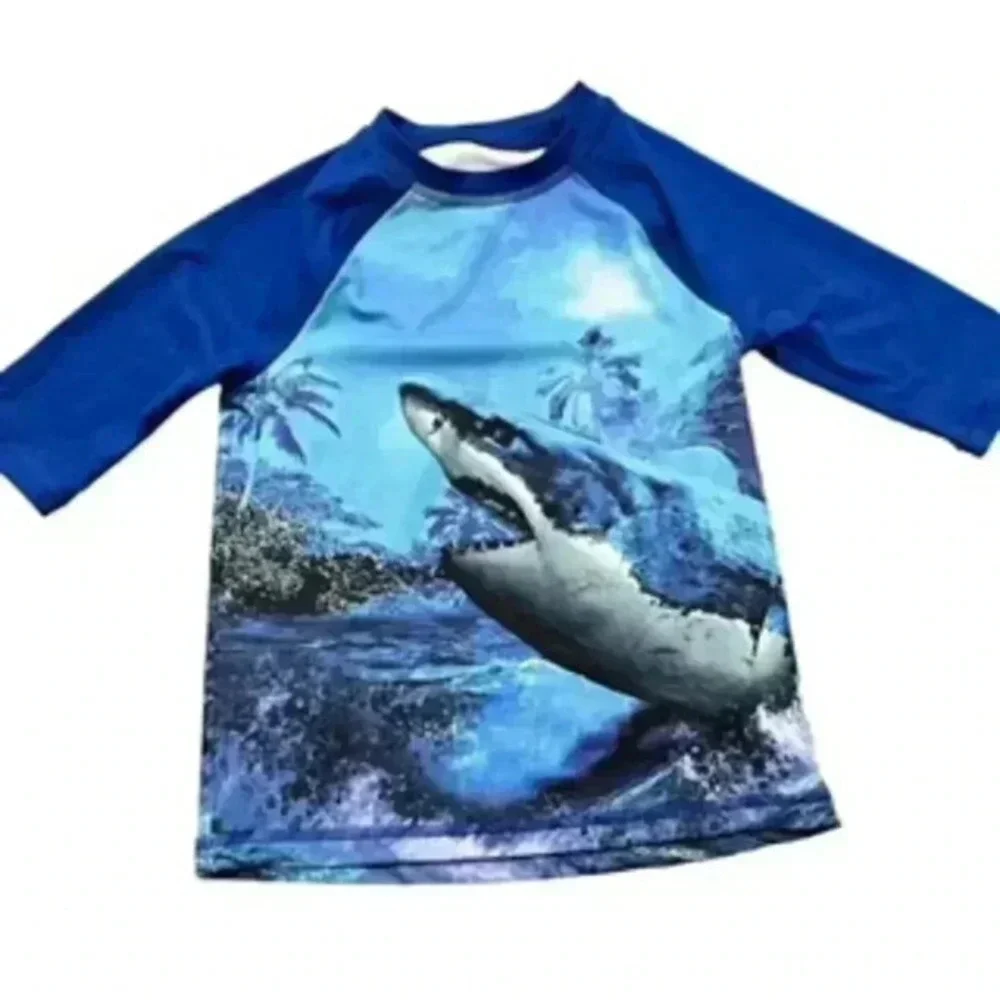 Wonder Nation Rash Guard Long Sleeve Shark Design Boys Size 8 Medium‎